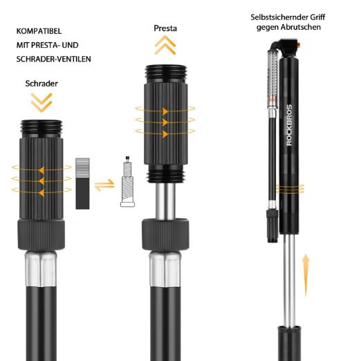ROCKBROS cykelpump 130 PSI MTB luftpump med tryckmätare minicykelpump BMX