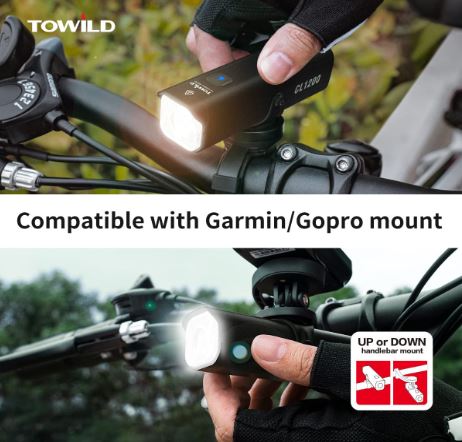 TOWILD CL1200 Garmin/GoPro Mount kompatibel 1200 4000mAh batteri Vattentät cykelljus för pendlare