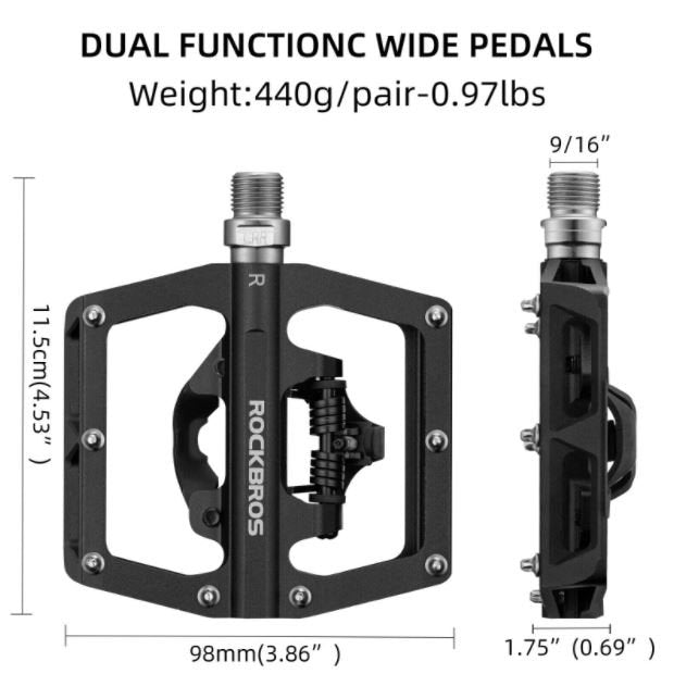 ROCKBROS cykelpedaler clipless pedaler halvplattform med SPD pedaler 9/16 tum svart