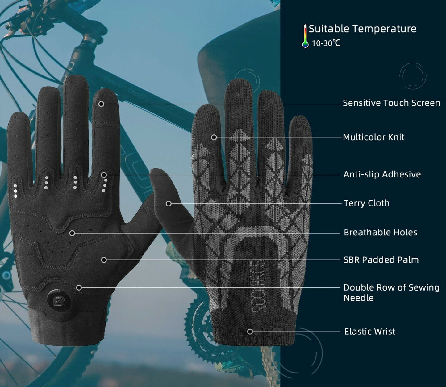 ROCKBROS S255 Handskar Cykelhandskar Höst Touch Screen Outdoor Sports M-2XL