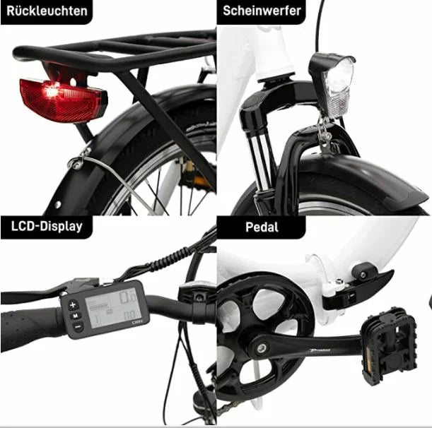 VecoCraft E-Pax Elektro Klapprad 20 Zoll E Bike 250W Motor, Shimano 7 Gang-Schaltung