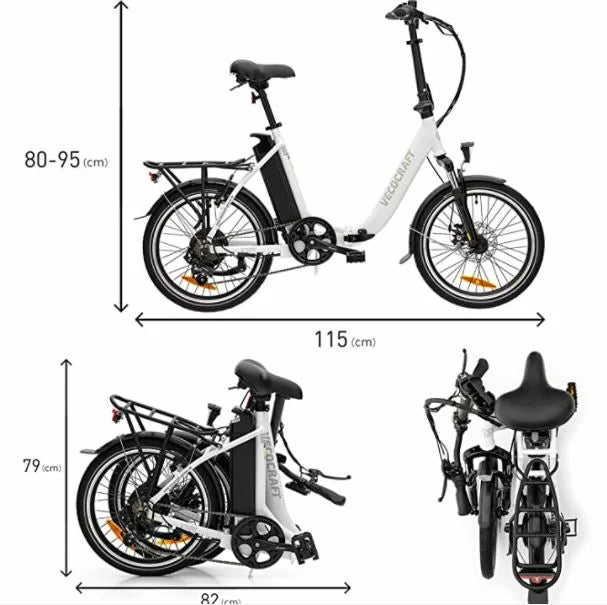 VecoCraft E-Pax Elektro Klapprad 20 Zoll E Bike 250W Motor, Shimano 7 Gang-Schaltung